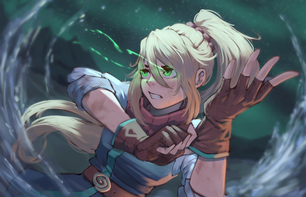 an adventurer in the middle of battle with an off-screen opponent