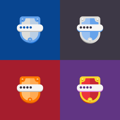 3 extra palette variations. A silver-edged blue shield, orange shield, and golden edged red shield on a purple background.