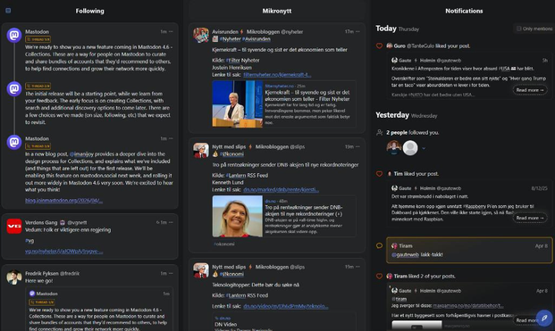 Konfigurert til å ha tre kolonner.