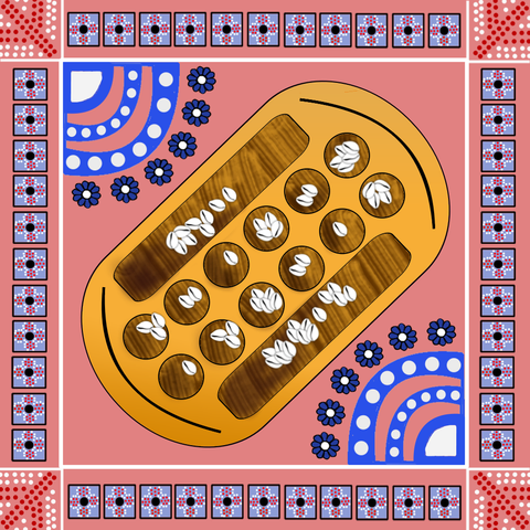 The colourful new Mankala board.