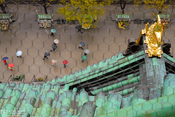 View from top of Osaka Castle on a rainy day.