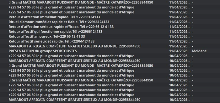 Copie d'écran avec des annonces concernant des marabouts...