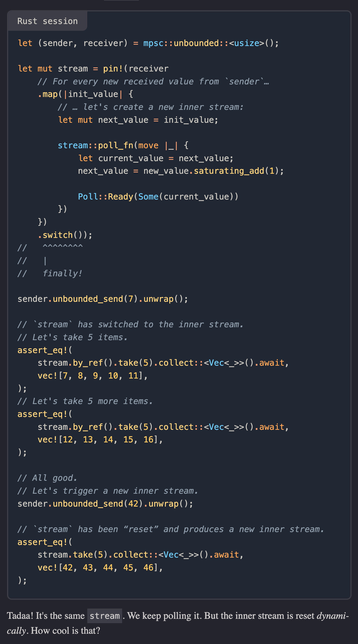An excerpt of the article showing, it's the final example illustrating how `switch` works live!