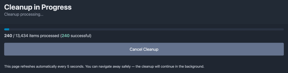 Screenshot de l'admin de Hollo pour vider la dernière moitié du cache qui occupait 40go sur le HDD.