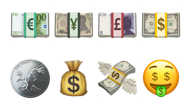 Unicode Emoji: Money, Money, Money...

💶💴💷💵
🪙💰💸🤑