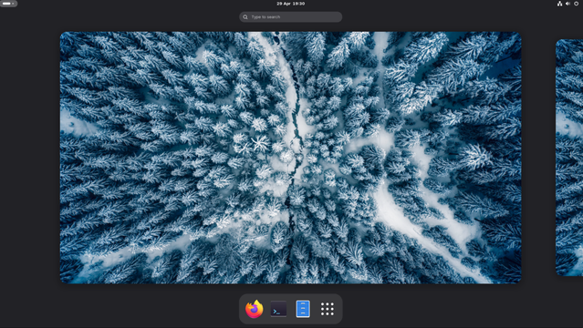 A picture showing the new wallpaper in the latest May 26 GNOME spin of AerynOS