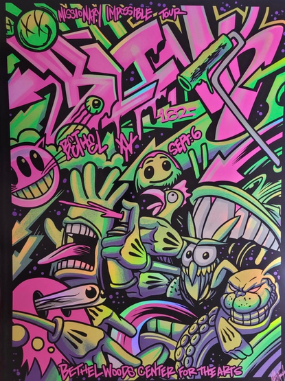 C-chaotic collage

Colorful graffiti-style artwork featuring cartoon characters, bold outlines, and vibrant pink, green, and yellow hues; promoting Bethel Woods Center for the Arts.