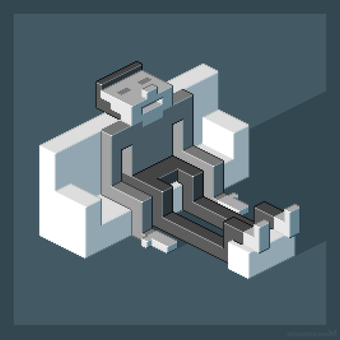 Isometric pixel art of a male figure lying on a couch like a blanket wrapped over the couch.