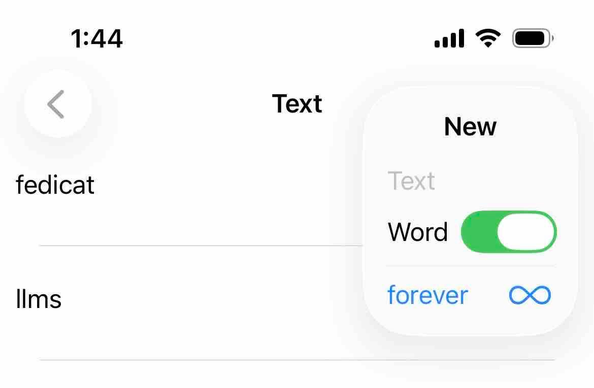 screenshot of filter list with a popup displaying options for creating a new filter