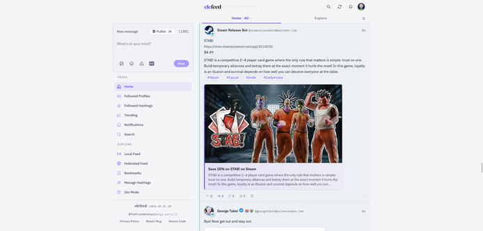 Elefeed main screen desktop light theme.