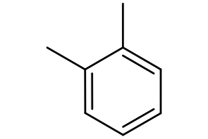 Chemical structure of o-xylene displaying atoms and bonds.