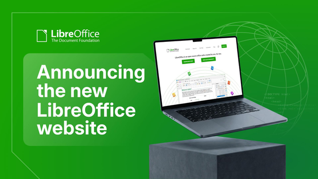 Banner with LibreOffice logo, laptop and globe
