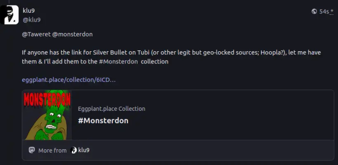 Old-style Mastodon preview of NeoDB collection: central part of cover image, collection title.