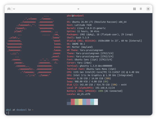 Fastfetch of my laptop running 26.04.