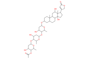 Chemical structure of digoxin,β-acetyl displaying atoms and bonds.