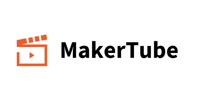 MakerTube logo, orange film clap with text