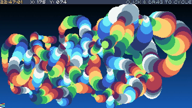 Animated GIF of screenshots of the six bundled demos for the custom fantasy console...