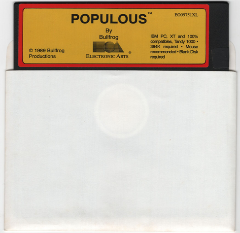 Populous floppy disk, 5.25inch 360k double density.