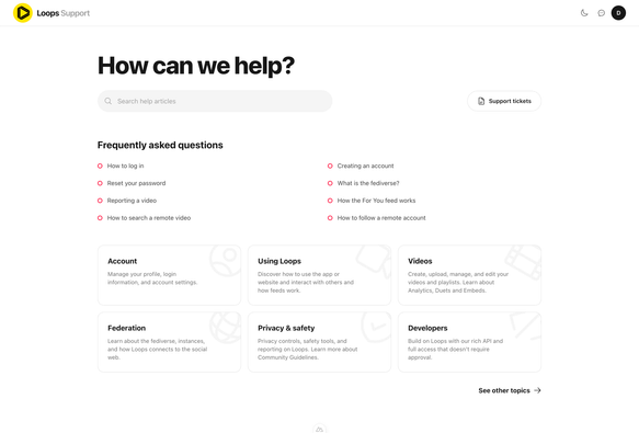 Loops Support Help Center preview