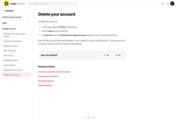 Loops Support Help Center preview