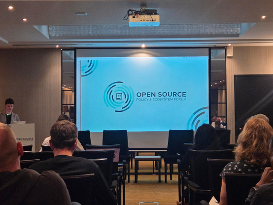 Main stage at the Linux Foundation's Open source Policy and Ecosystem Forum taken from one of the front rows
