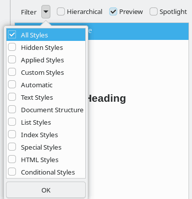 Screenshot of styles spotlight