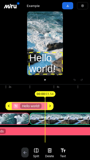 user-friendly video editor in mobile mode. it shows canvas above, a timeline with clips below, and a toolbar at the bottom
