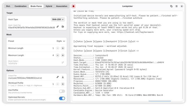 Lockpicker password recovery interface
