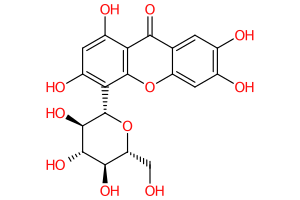 Chemical structure of isomangiferin displaying atoms and bonds.