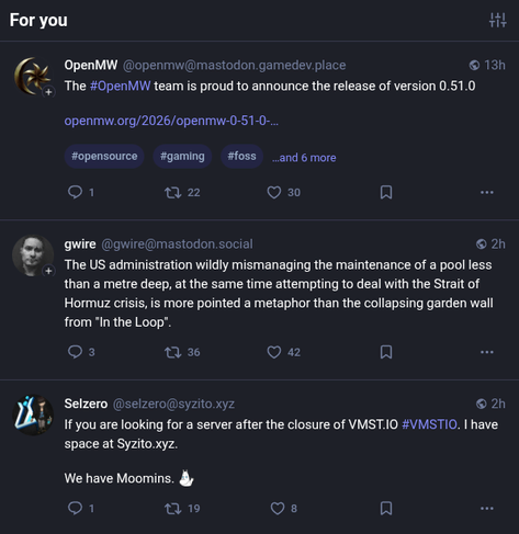 A screenshot of my For you -page in Mastodon