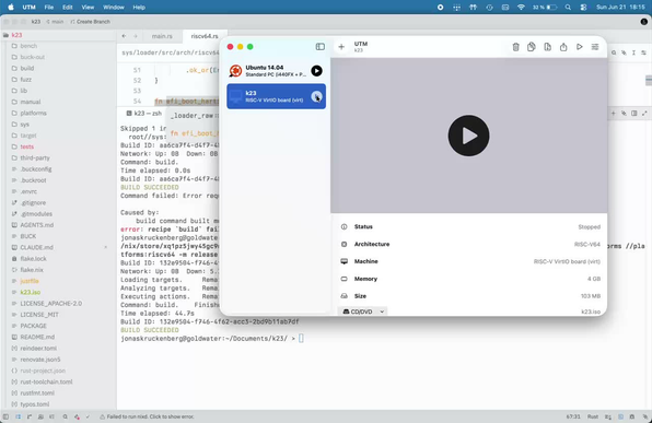 video of k23 booting from ISO image in UTM