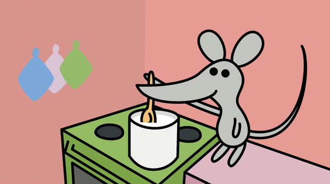 Animation still showing a mouse stirring milk in a saucepan.

Taken from: Kim Guyer and Owen Swerkstrom - Inner Peace