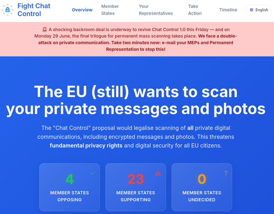 Screenshot from fight chat control website