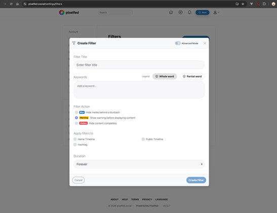 Pixelfed Filters Settings
