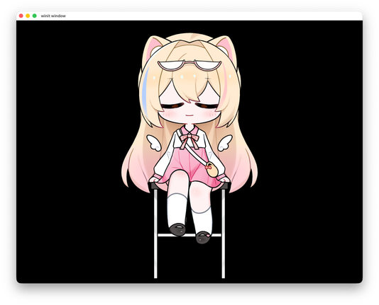 A macOS window titled "winit window" showing Lina's model correctly rendered in the base pose (eyes and mouth closed).