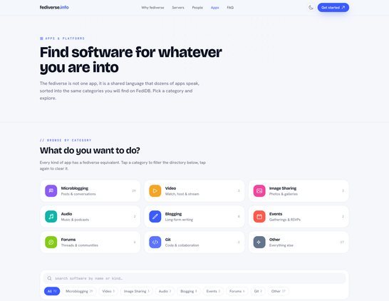 New fediverse.info redesign, showing the new Apps page