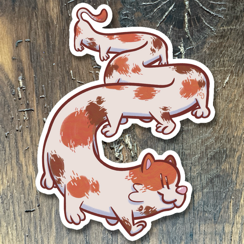 The front looks like a regular kitty, it’s white with orange and brown spots, has two cute ears and a boopable snoot. But then we get to the body. Let’s count.. 2 legs.. 4 legs.. 6 legs? 8? 12?! 20 Legs!! That’s one long cat! It wiggles its way to wherever its going and is fluffy to the tip of its tail. Imagine the footprints it would drag through the house when coming from the outside! Hope you have a wonderful evening and stay save in this horrid heat🖤