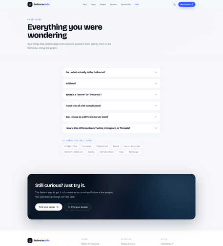 New Fediverse.info FAQs page