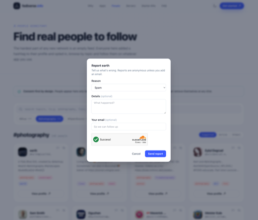 The new fediverse.info People Directory with a report feature
