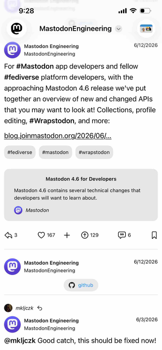 screenshot of feed for mastodon engineering