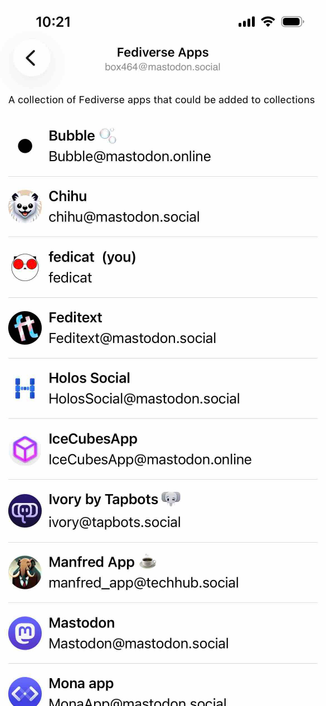 screenshot of detailed view if one if the collection ls including a description and list if the accounts with avatars and display names