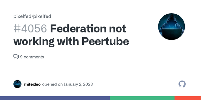 screenshot Github issue ,showing federation not working with peertube