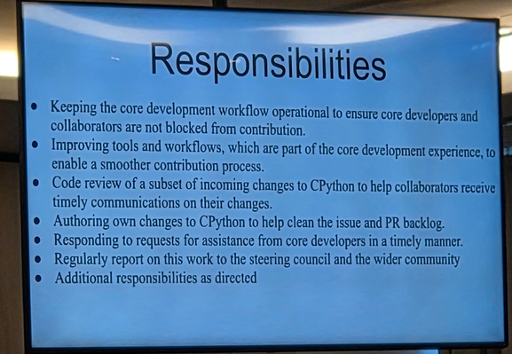 Slide showing dev-in-res responsibilities. 