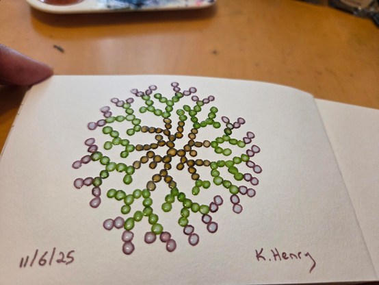 Hand drawn generative/procedural art in ink on an open page of my sketchbook. The abstract pattern is hard to describe.