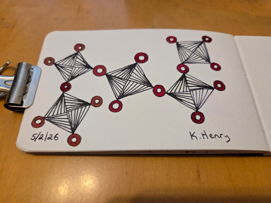 Hand drawn generative/procedural art in ink on watercolor paper. The abstract pattern looks like spinning squares connected by circles. Difficult to describe.