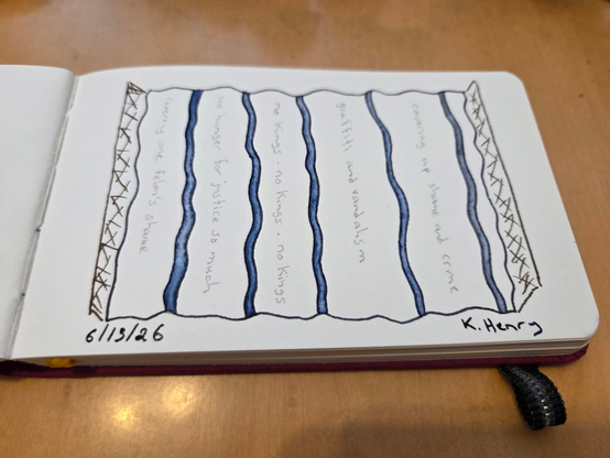 Hand drawn generative/procedural art in ink on an open page of my sketchbook. The abstract pattern is inspired by and kinda looks like a giant tarp over a scaffolding.