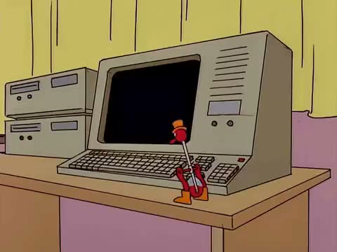 A scene from the Simpsons "King Sized Homer". 

Homer is working remotely and pressing Y on a remote computer. Eventually he leaves tobthr movies and leaves a drinking bird toy as his "cover" to just keep pressing Y.

This is just an animation of the drinking bird.

But you can guess what happens next, it breaks the nuclear plant, almost provoking a meltdown. A "mere thousand islands incident" according to Mr. burns. 