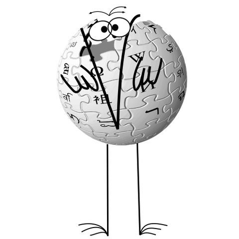 Caricature d'un shadok dont le corps à été remplacé par le logotype de Wikipédia [Author: Naivuon]

