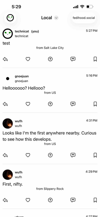 local feed listing posts with location info
