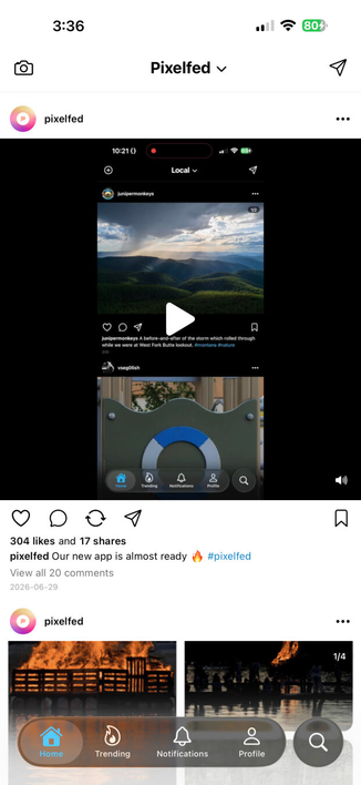 New Pixelfed mobile app home feed